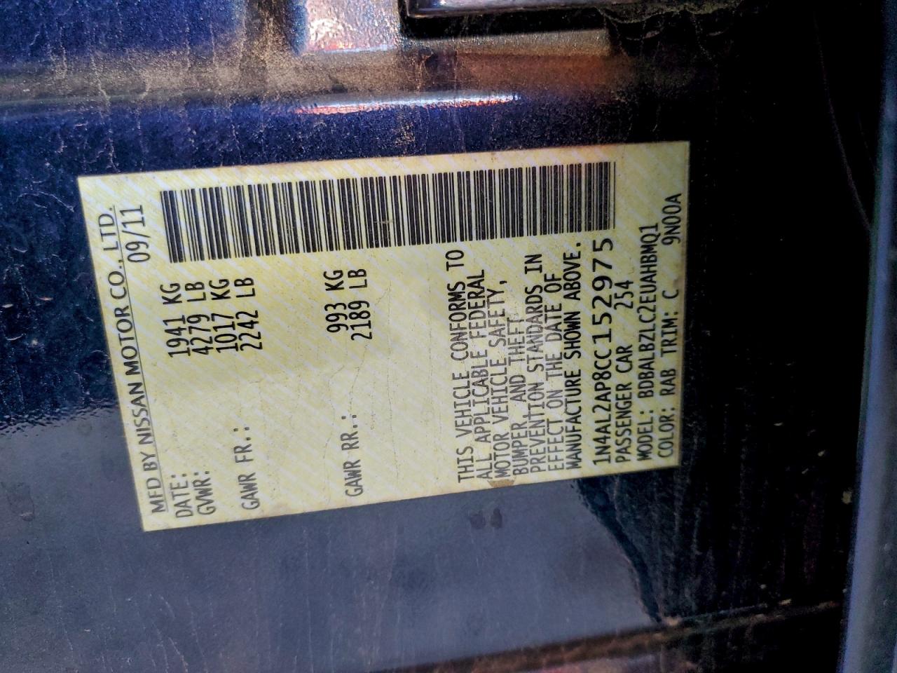2012 NISSAN ALTIMA BASE photo 12