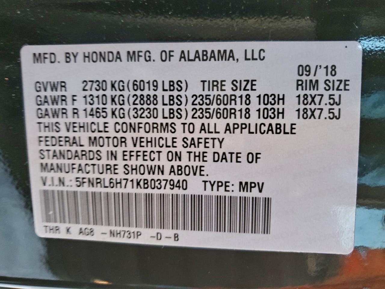 2019 HONDA ODYSSEY EXL photo 13
