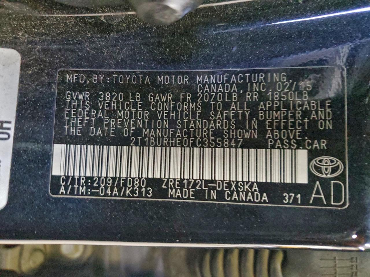 2015 TOYOTA COROLLA L photo 12