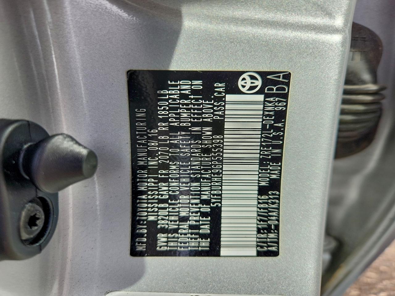 2016 TOYOTA COROLLA L photo 12