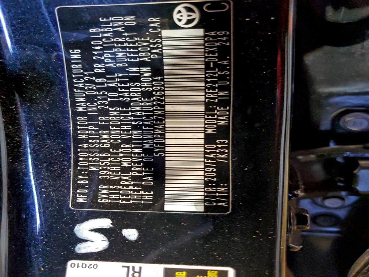 2021 TOYOTA COROLLA L photo 12