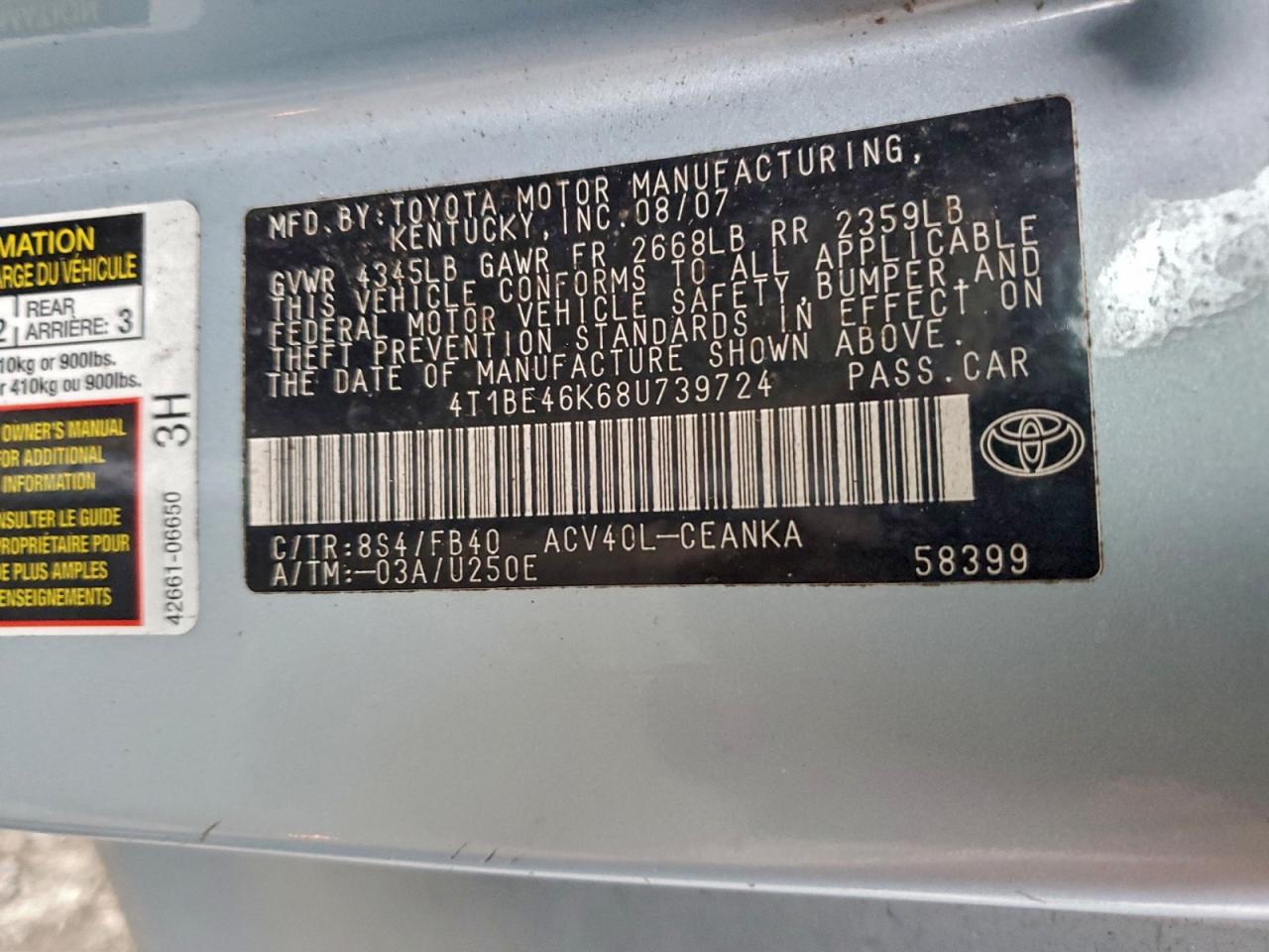 2008 TOYOTA CAMRY CE photo 12