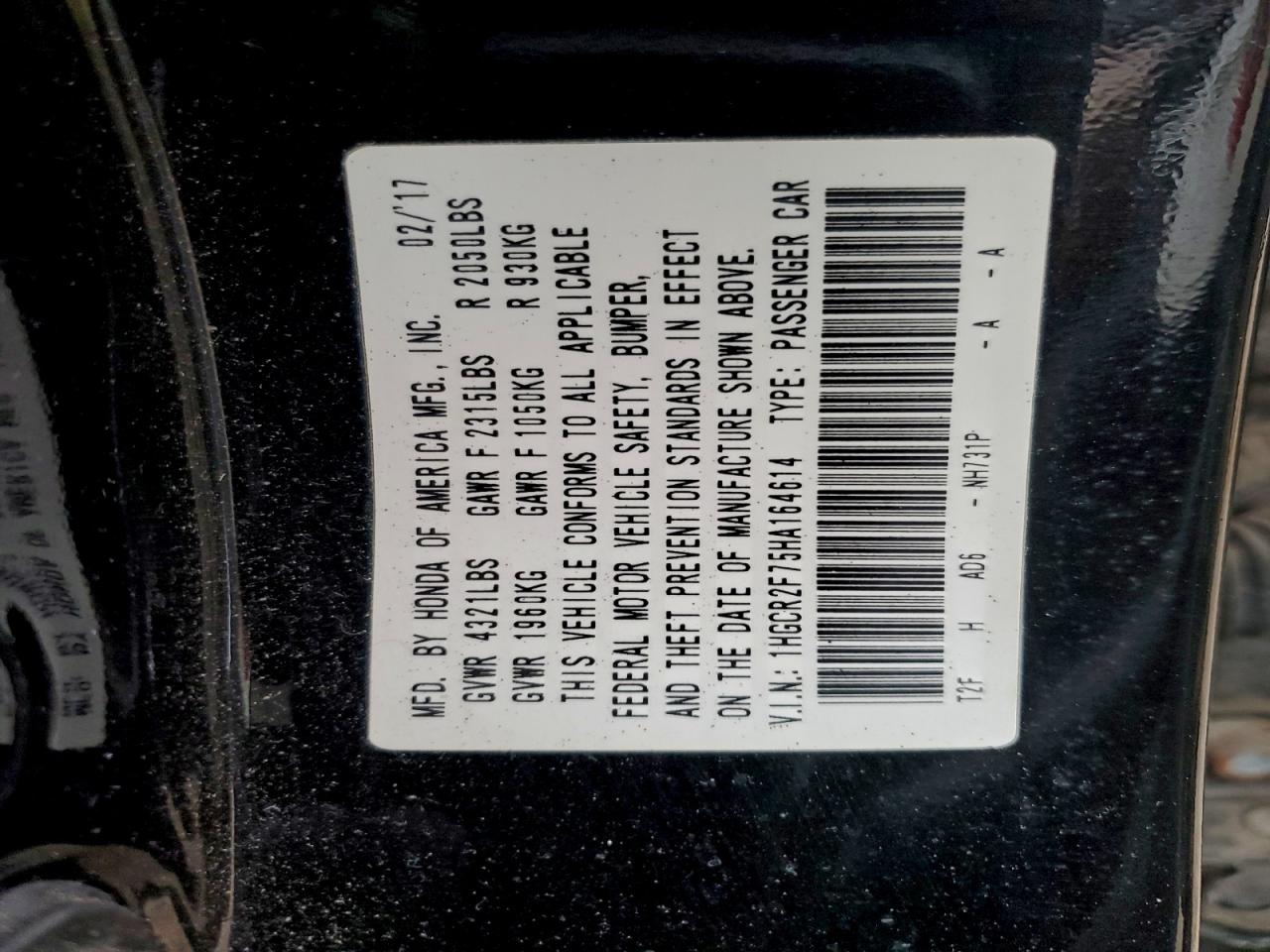 2017 HONDA ACCORD EX photo 12