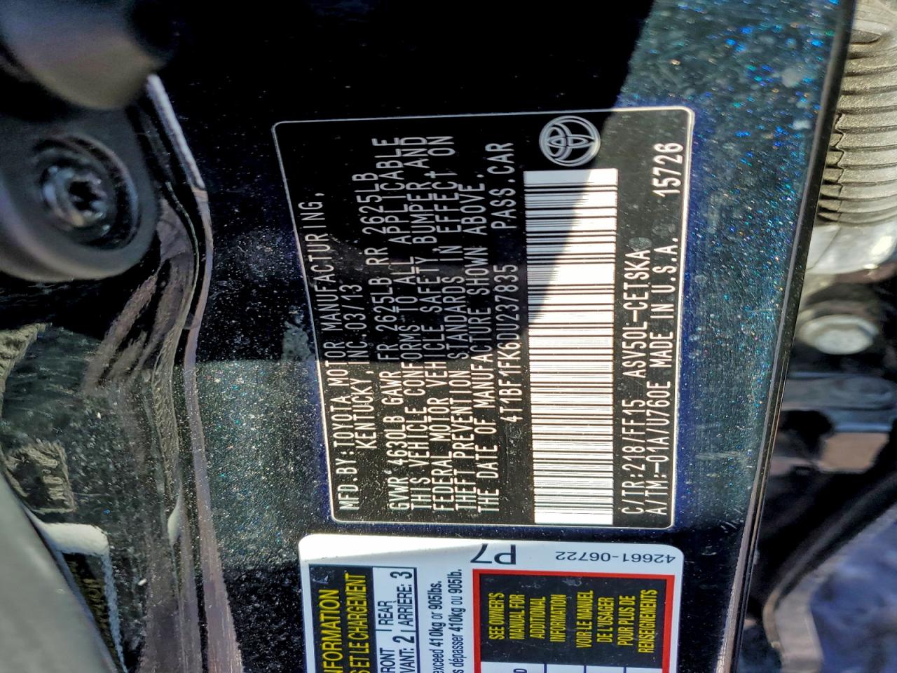 2013 TOYOTA CAMRY L photo 23