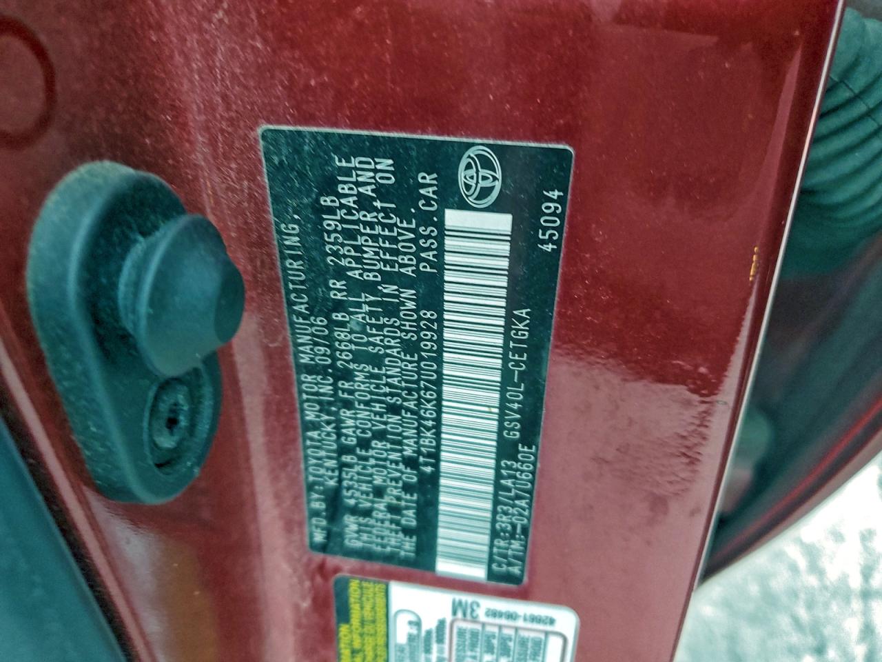 2007 TOYOTA CAMRY LE photo 12