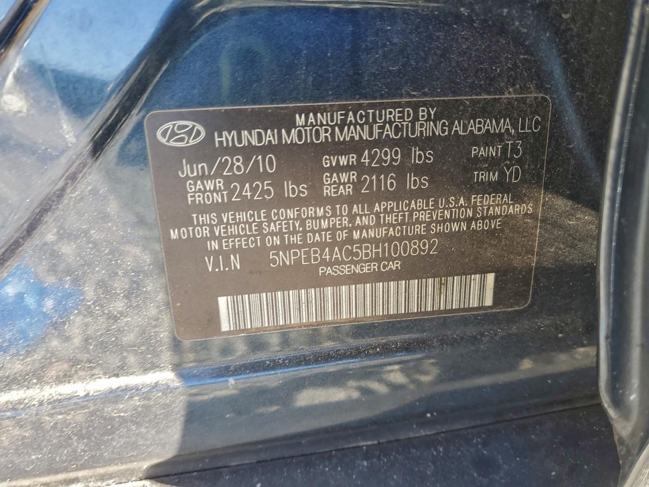 2011 HYUNDAI SONATA GLS photo 12