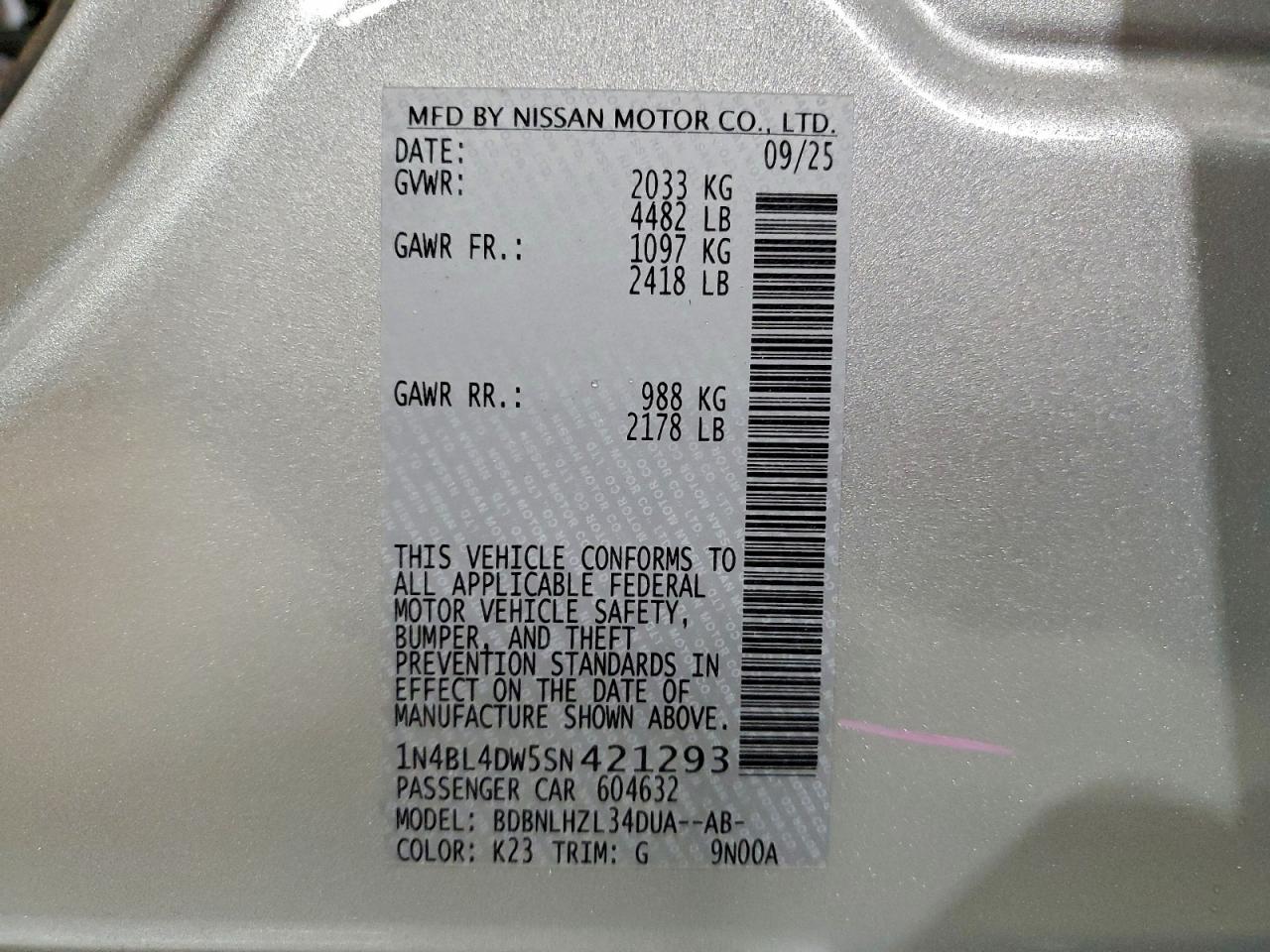 2025 NISSAN ALTIMA SV photo 13