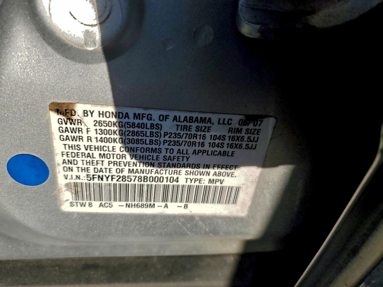2008 HONDA PILOT EXL photo 13