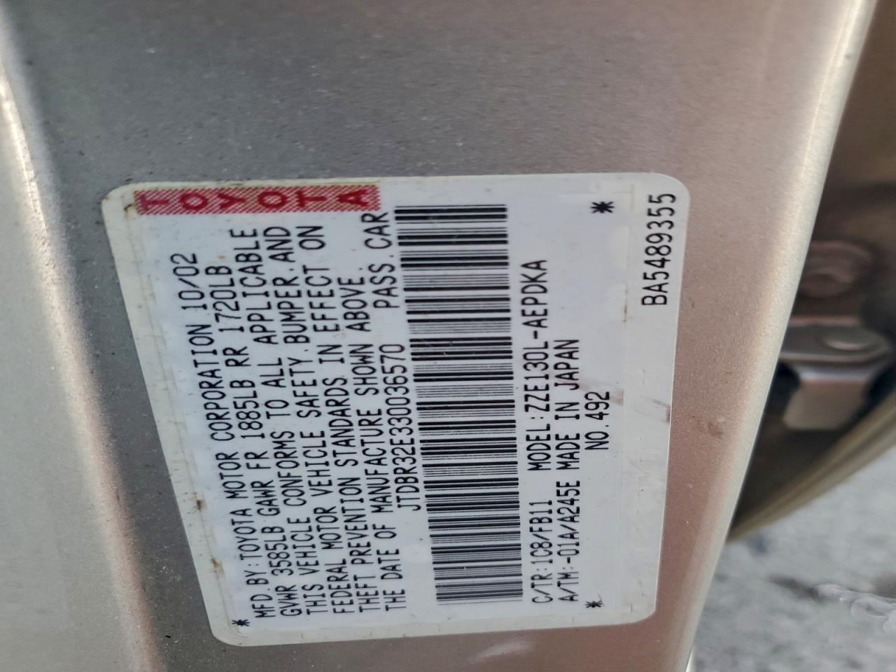 2003 TOYOTA COROLLA CE photo 23