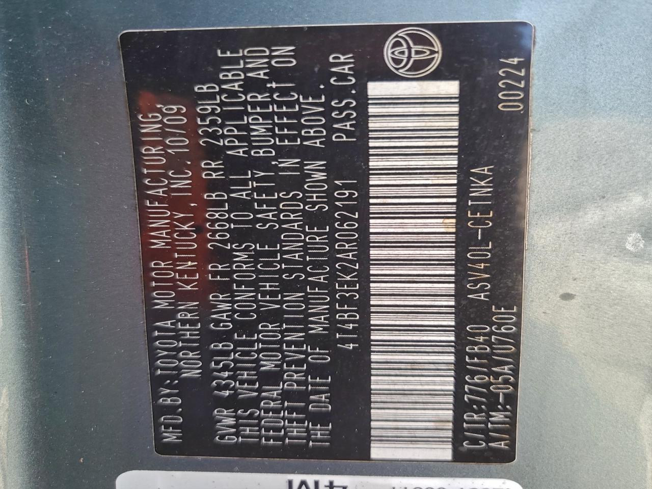 2010 TOYOTA CAMRY BASE photo 12