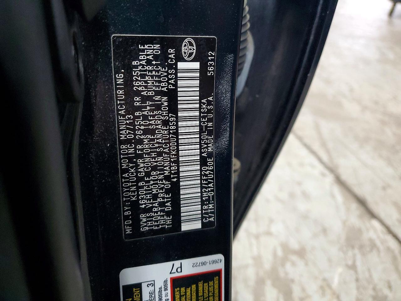 2013 TOYOTA CAMRY L photo 13