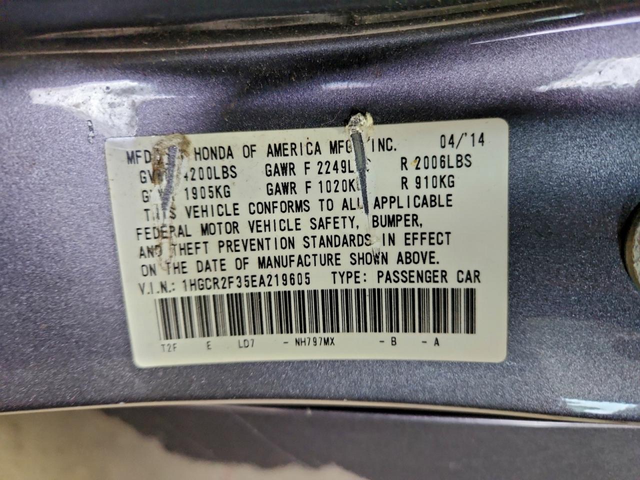 2014 HONDA ACCORD LX photo 12