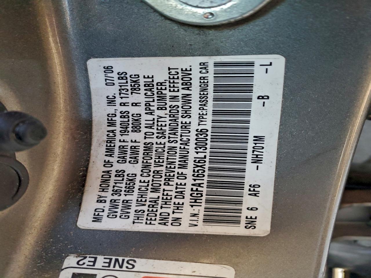 2006 HONDA CIVIC LX photo 13