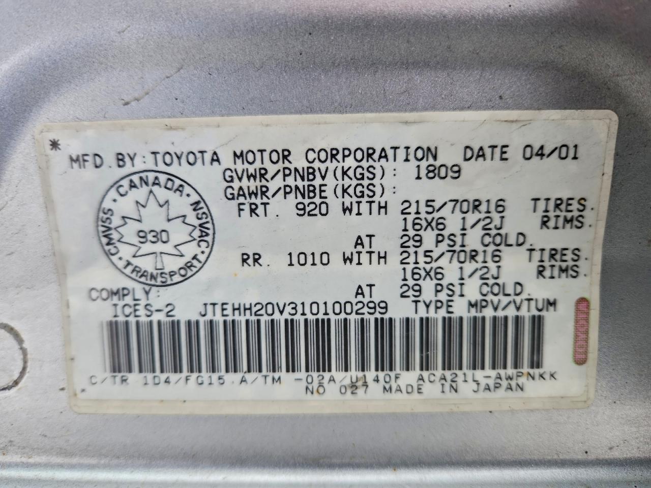 2001 TOYOTA RAV4 photo 25