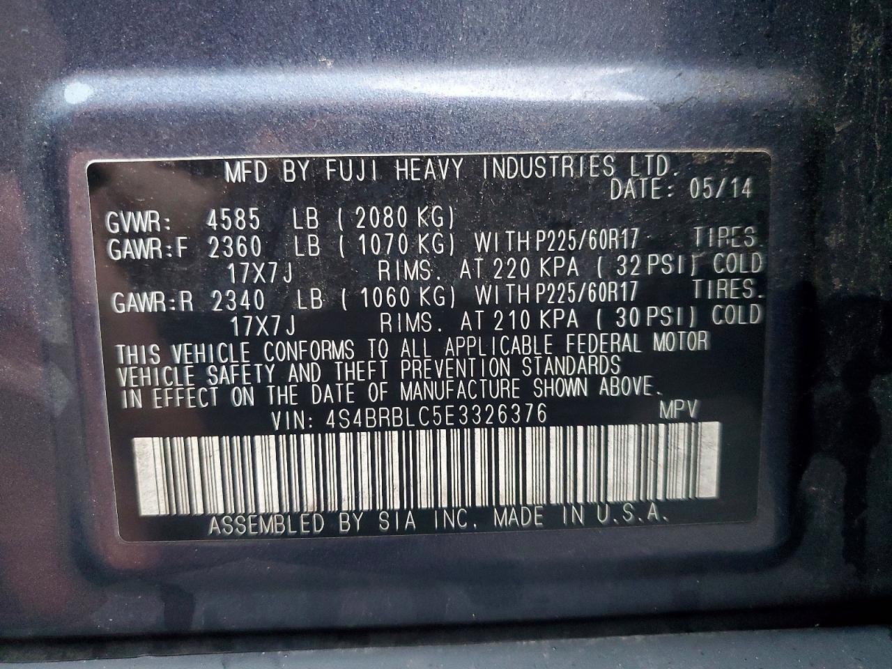 2014 SUBARU OUTBACK 2.5I LIMITED photo 14