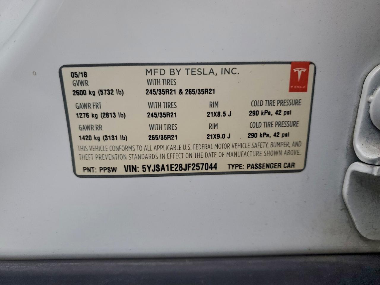 2018 TESLA MODEL S photo 12