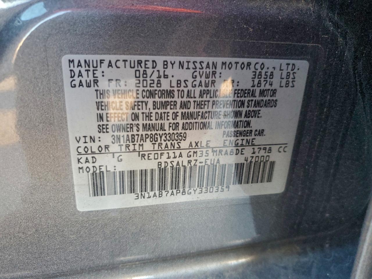2016 NISSAN SENTRA S photo 12