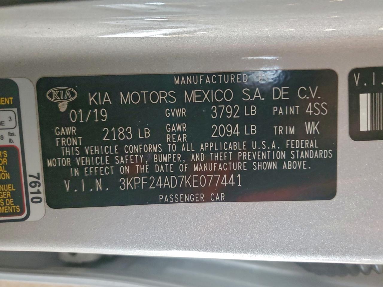 2019 KIA FORTE FE photo 12
