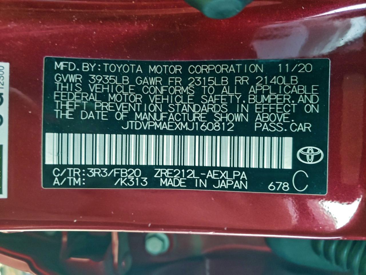 2021 TOYOTA COROLLA LE photo 12