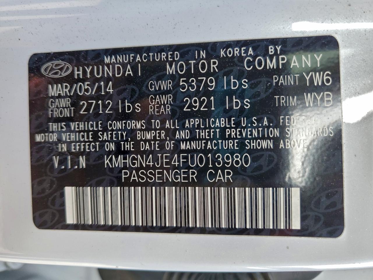 2015 HYUNDAI GENESIS 3.8L photo 12