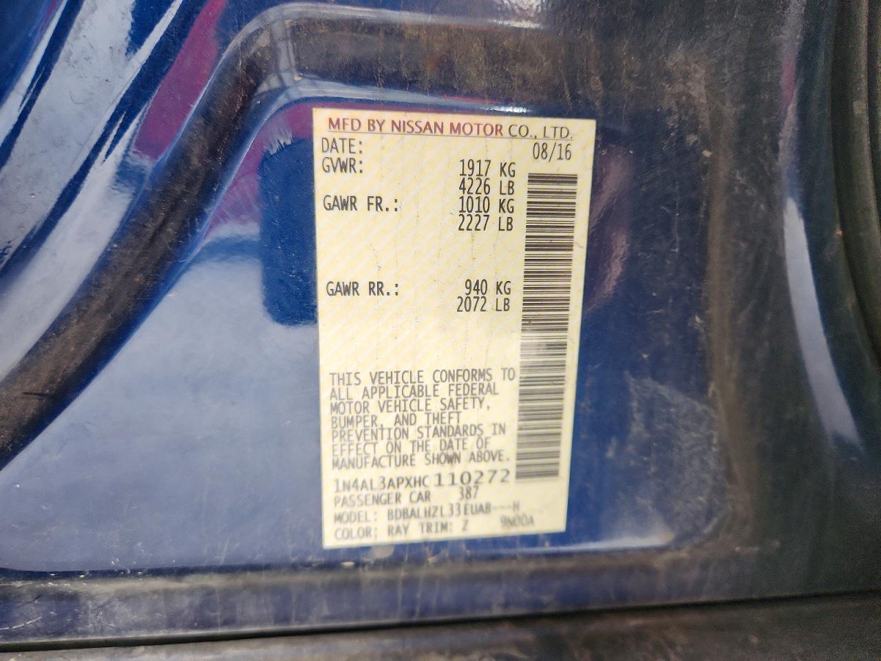 2017 NISSAN ALTIMA 2.5 photo 12