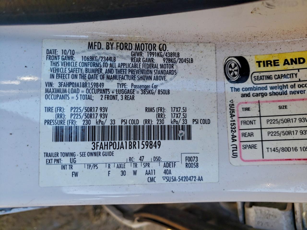 2011 FORD FUSION SEL photo 12