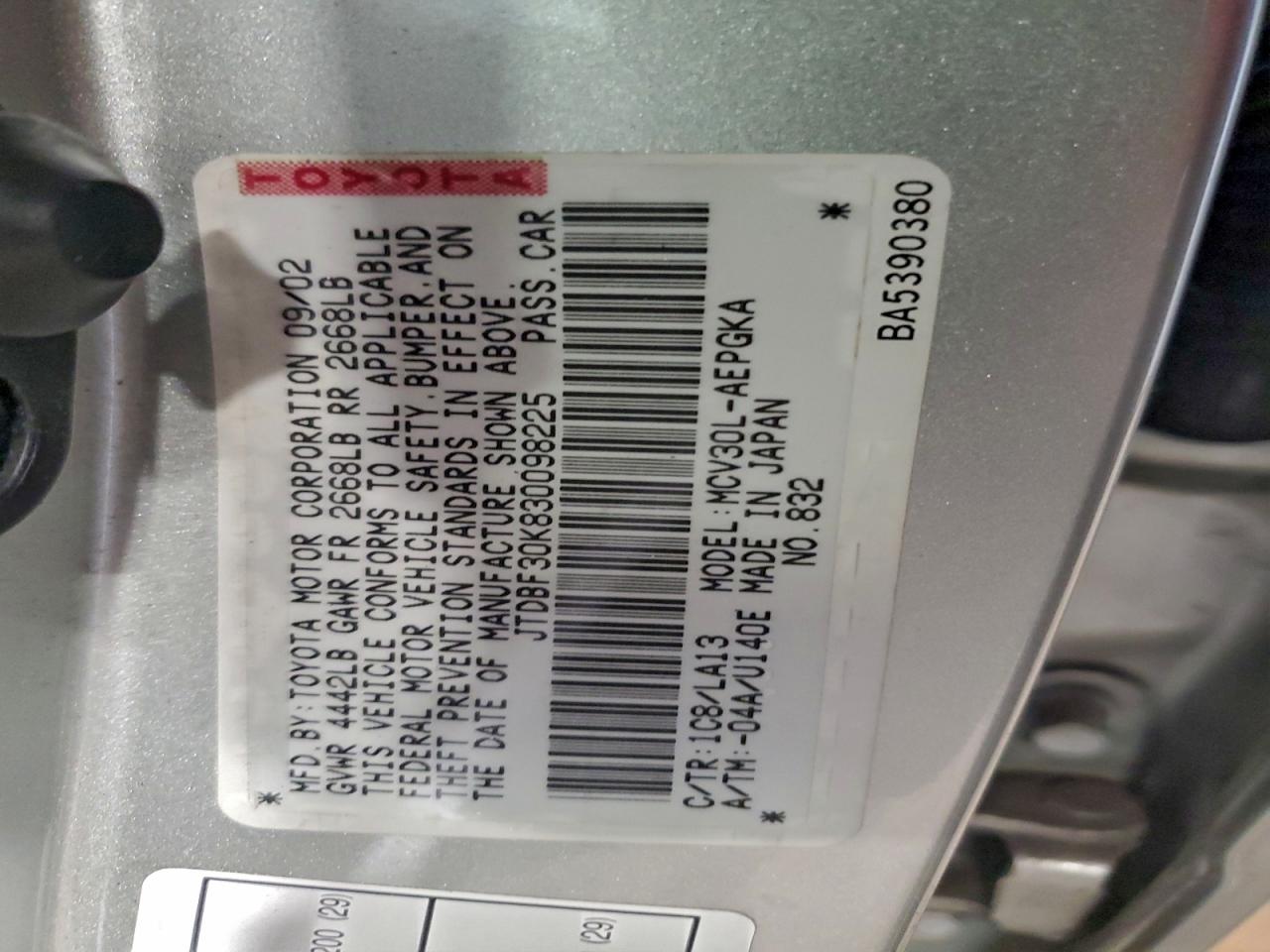 2003 TOYOTA CAMRY XLE V6 photo 12