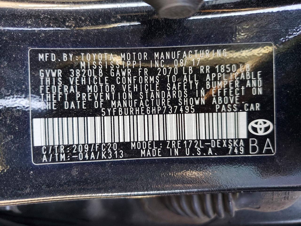 2017 TOYOTA COROLLA L photo 12