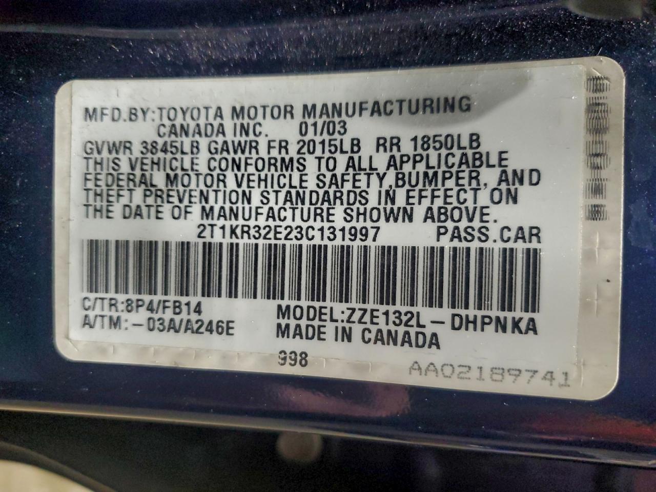 2003 TOYOTA COROLLA MATRIX XR photo 12