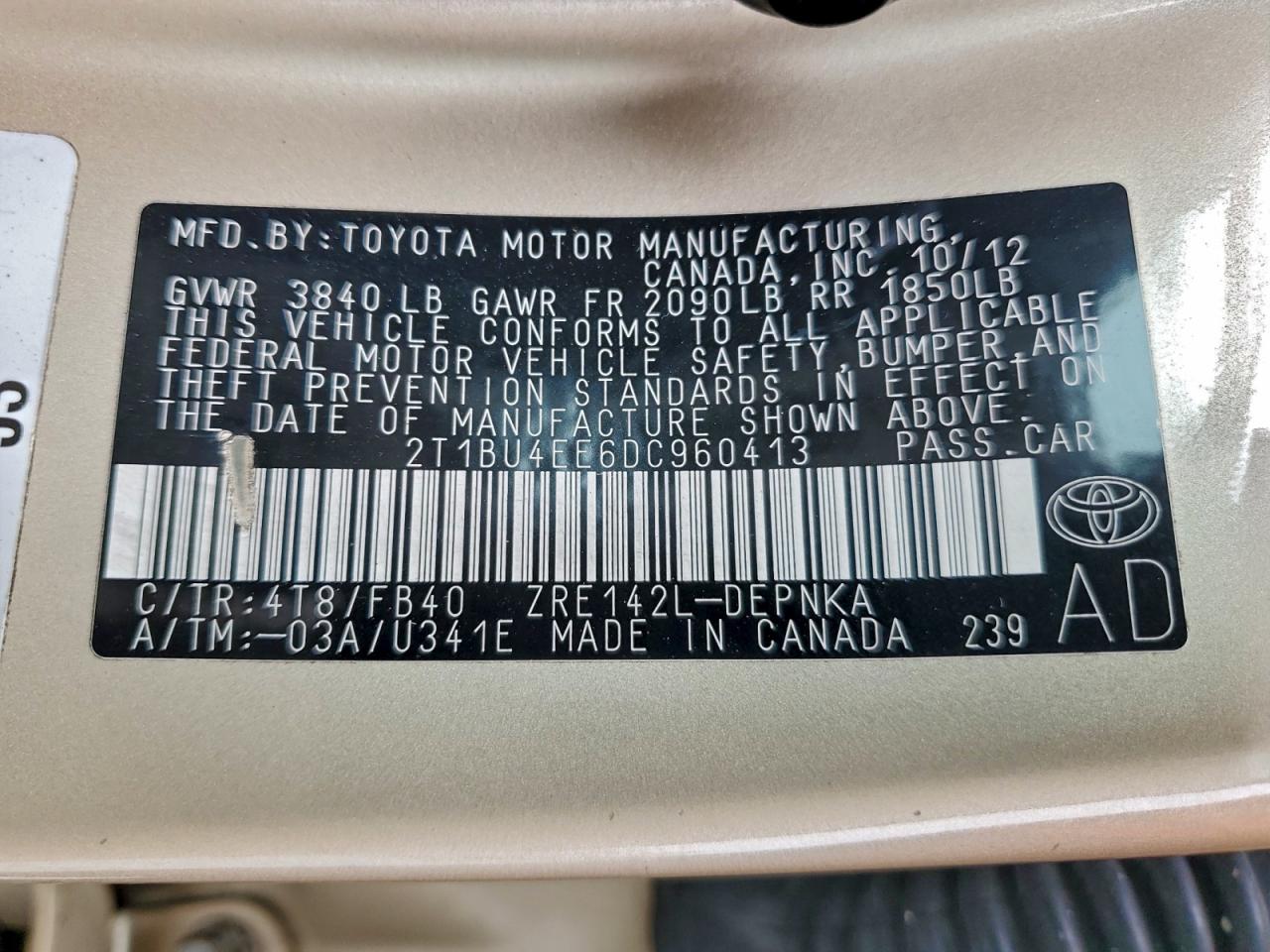 2013 TOYOTA COROLLA BASE photo 12