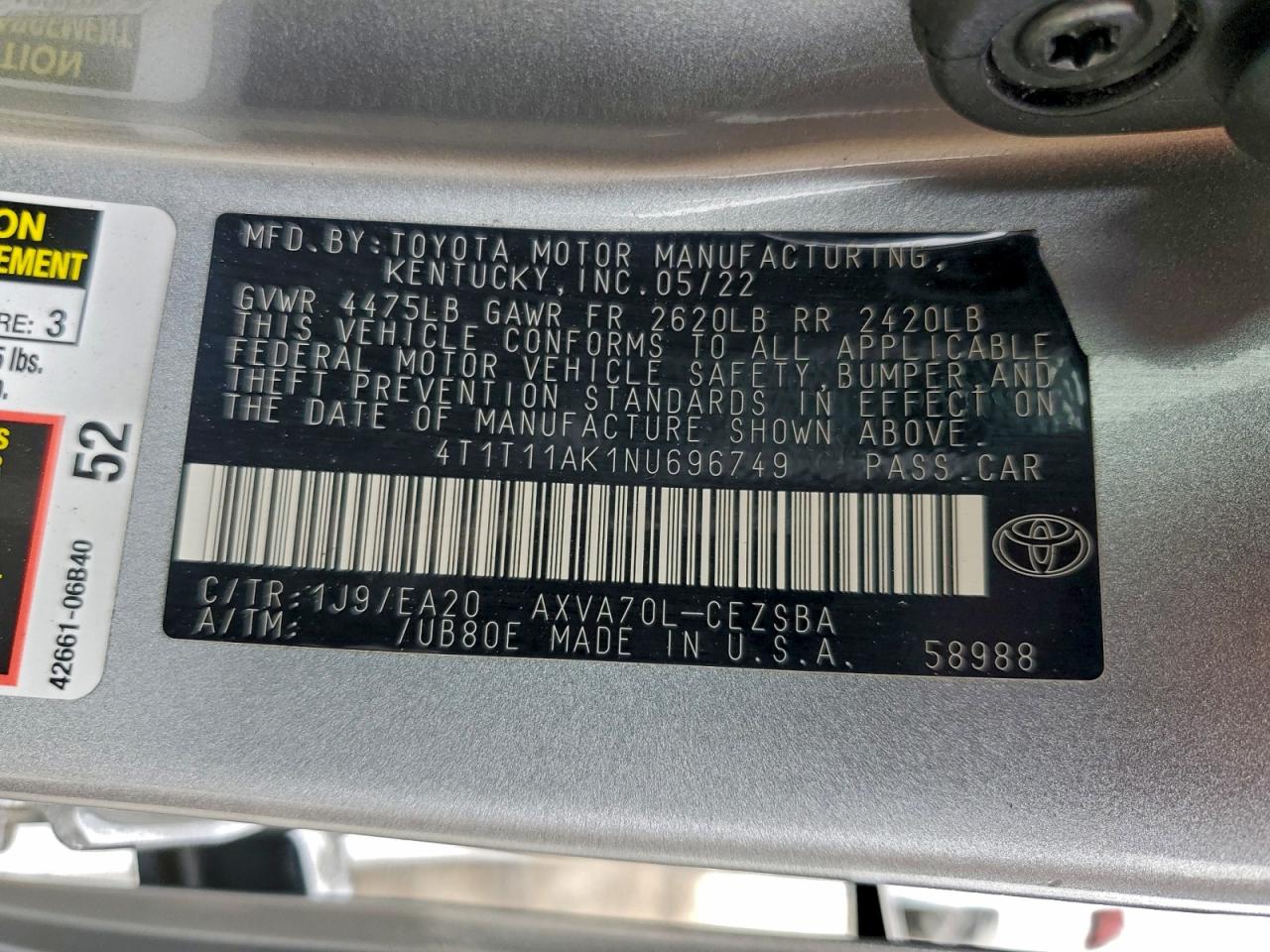 2022 TOYOTA CAMRY SE photo 13