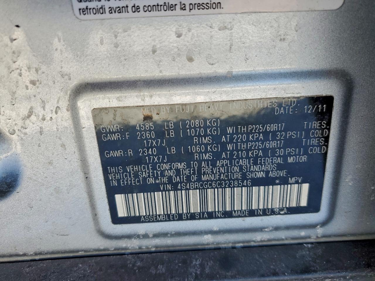 2012 SUBARU OUTBACK 2.5I PREMIUM photo 13