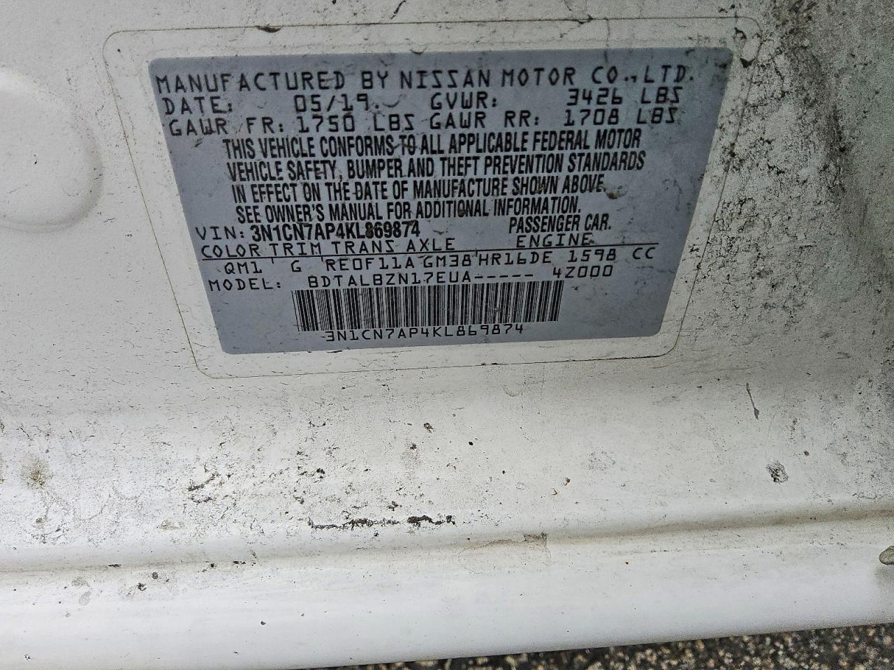 2019 NISSAN VERSA S photo 13