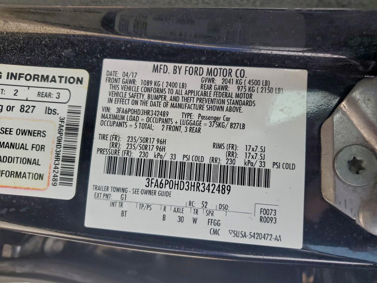 2017 FORD FUSION SE photo 13