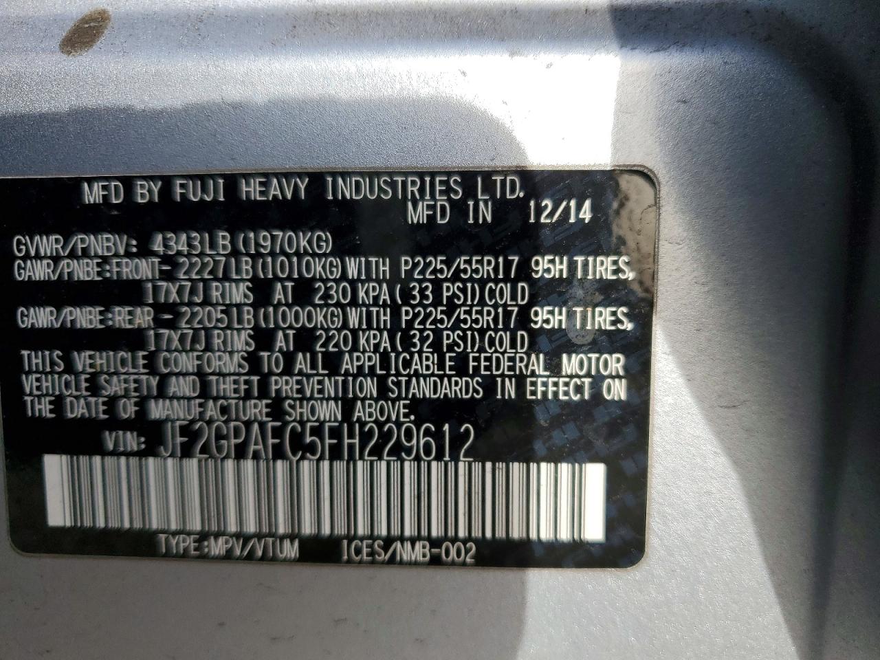 2015 SUBARU XV CROSSTREK 2.0 PREMIUM photo 13