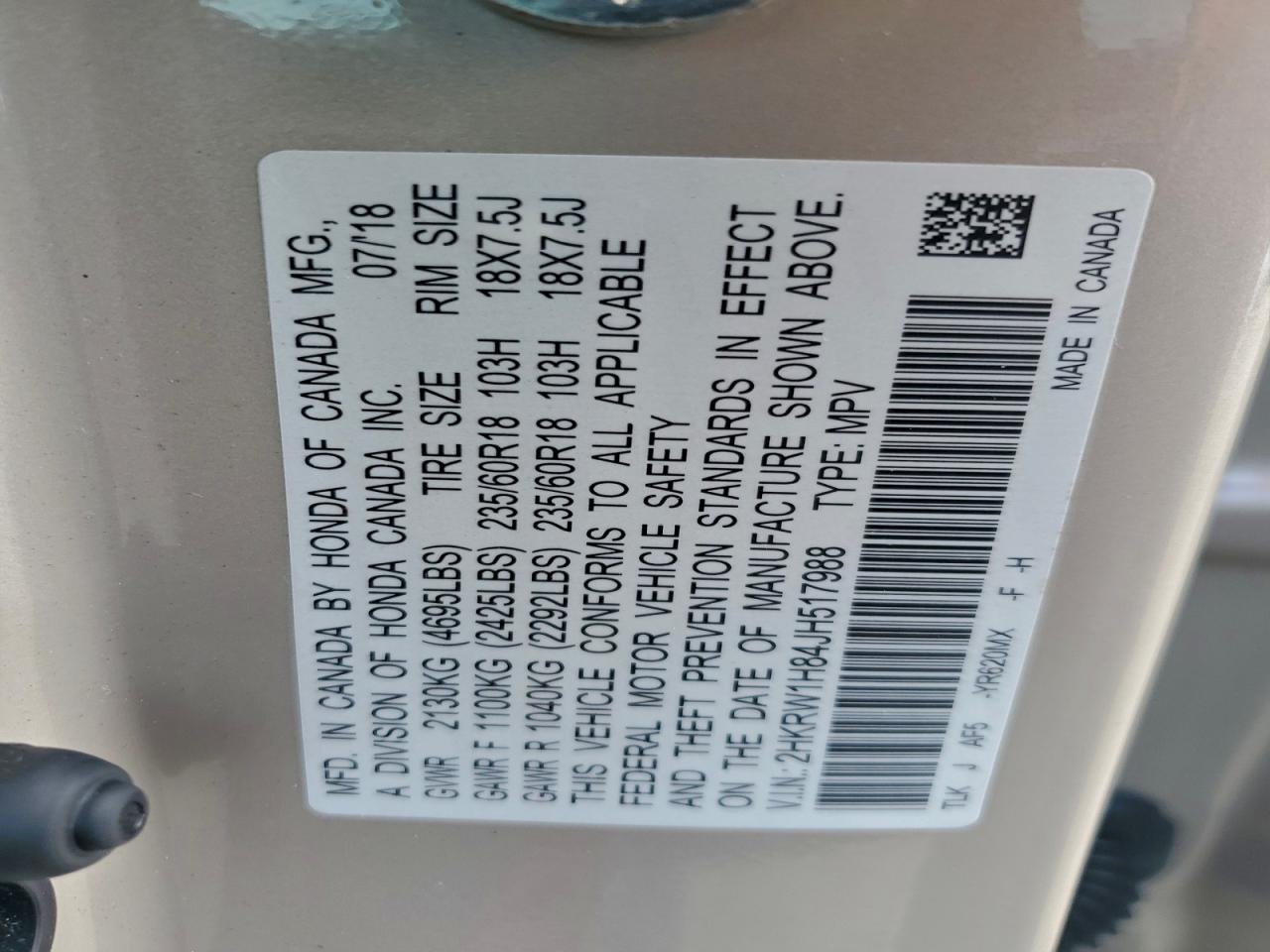 2018 HONDA CR-V EXL photo 13