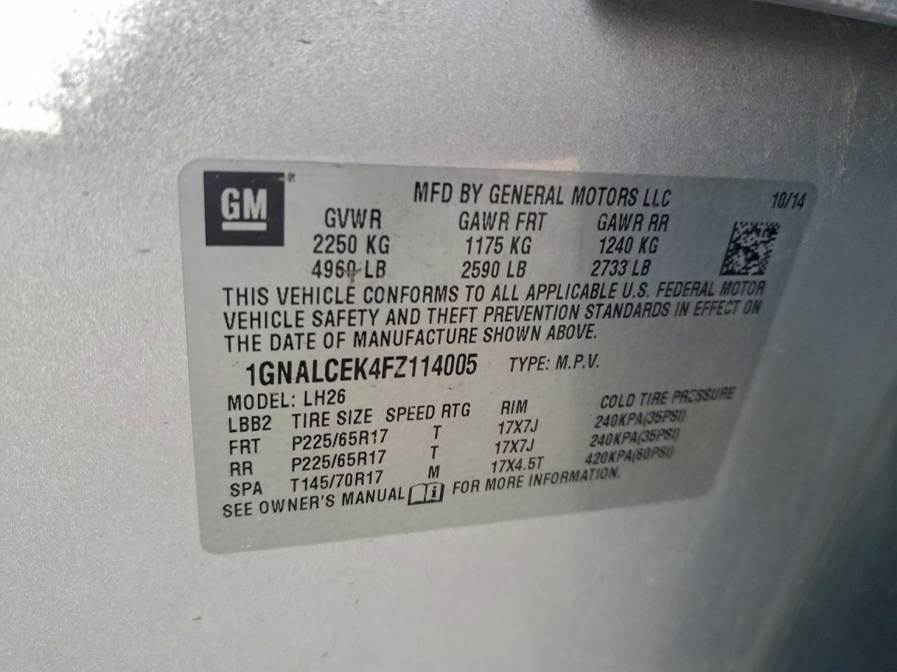 2015 CHEVROLET EQUINOX LT photo 12