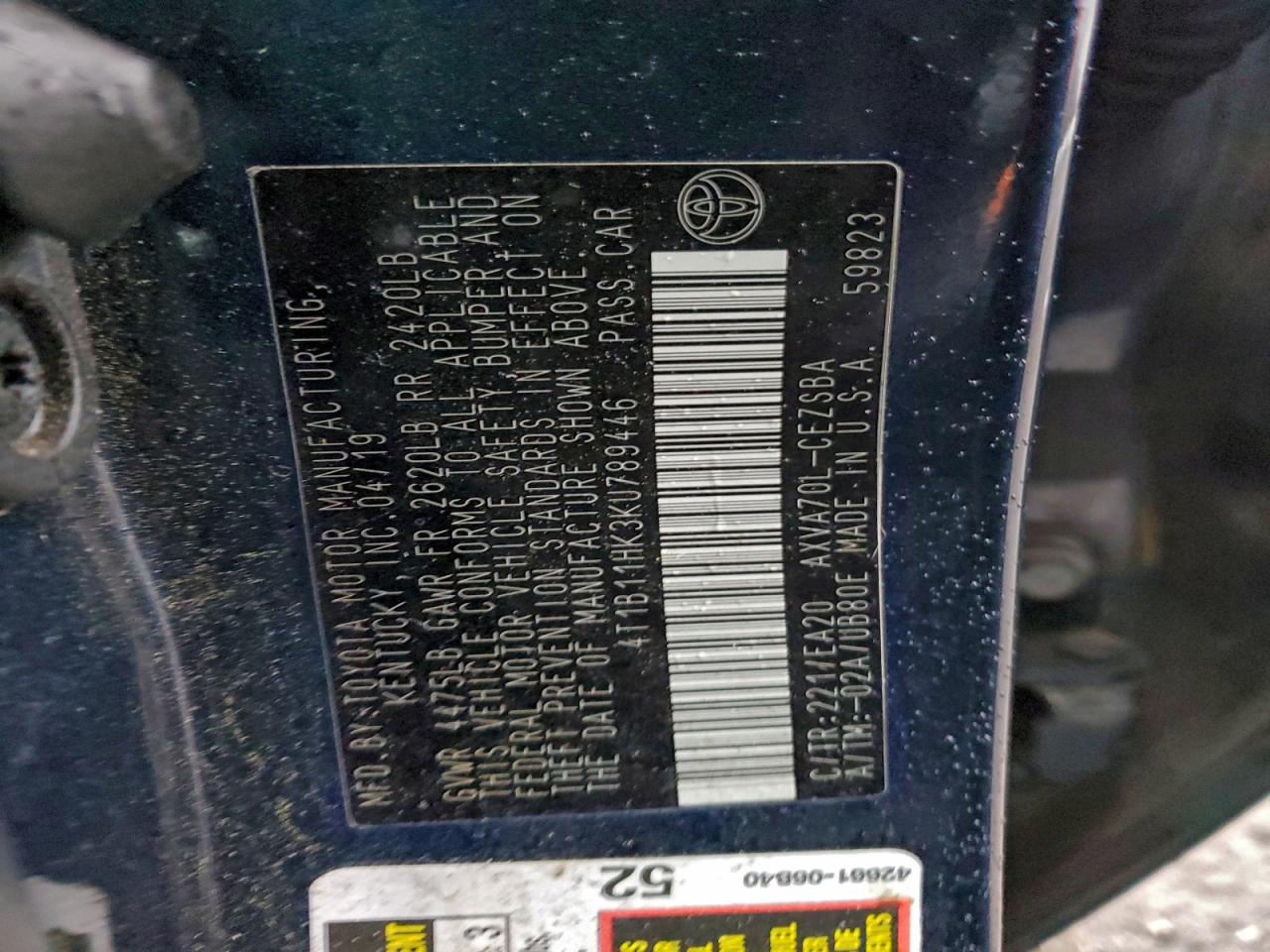 2019 TOYOTA CAMRY L photo 12