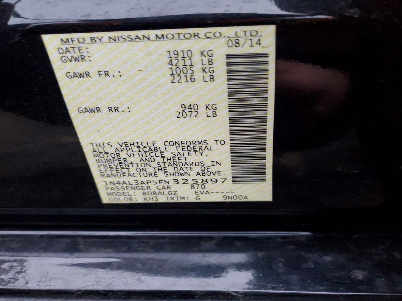 2015 NISSAN ALTIMA 2.5 photo 12