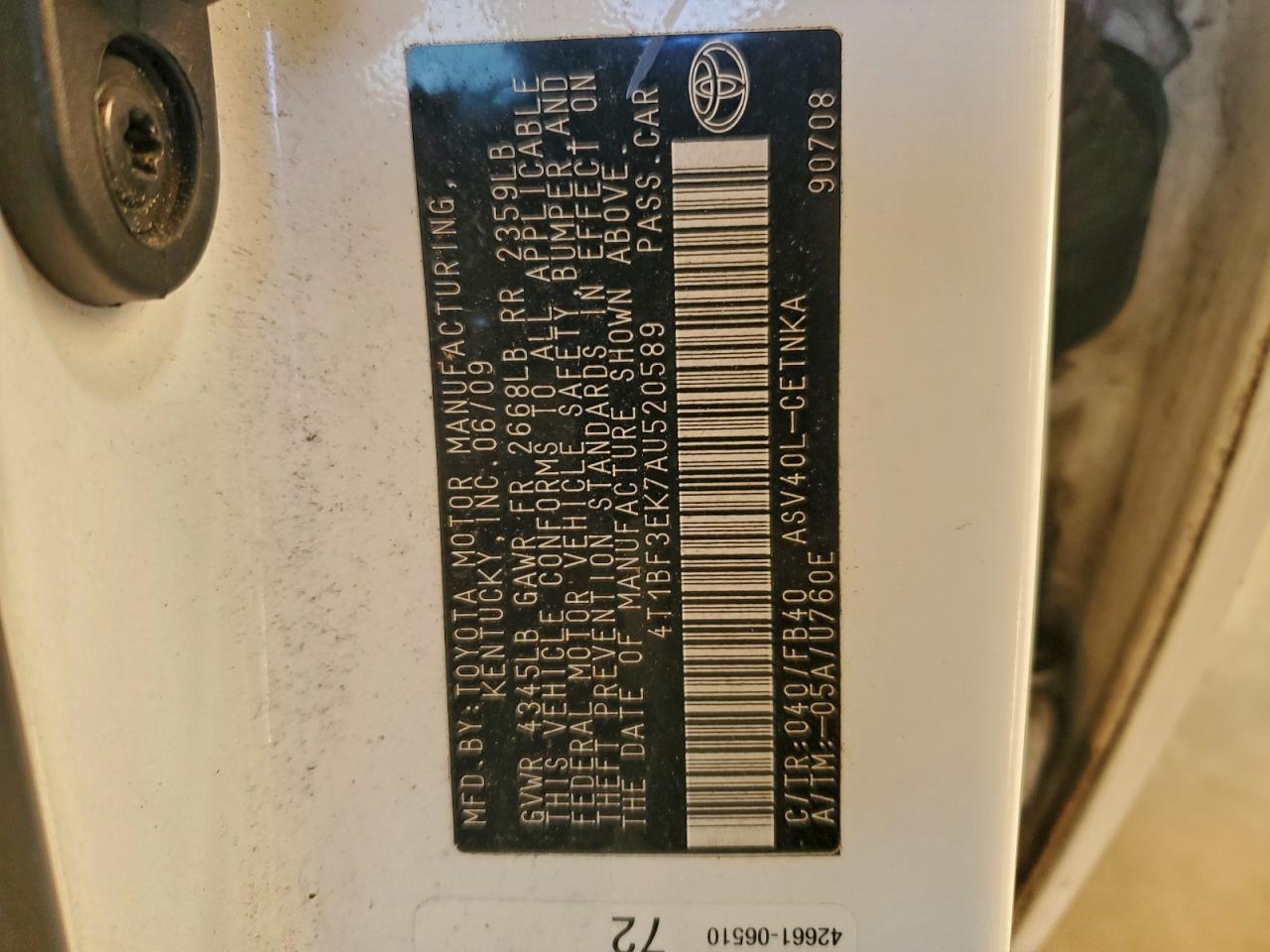2010 TOYOTA CAMRY BASE photo 12