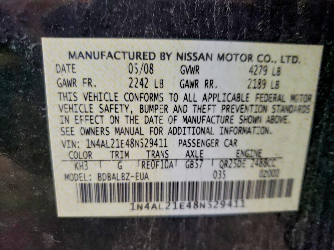 2008 NISSAN ALTIMA 2.5 photo 12