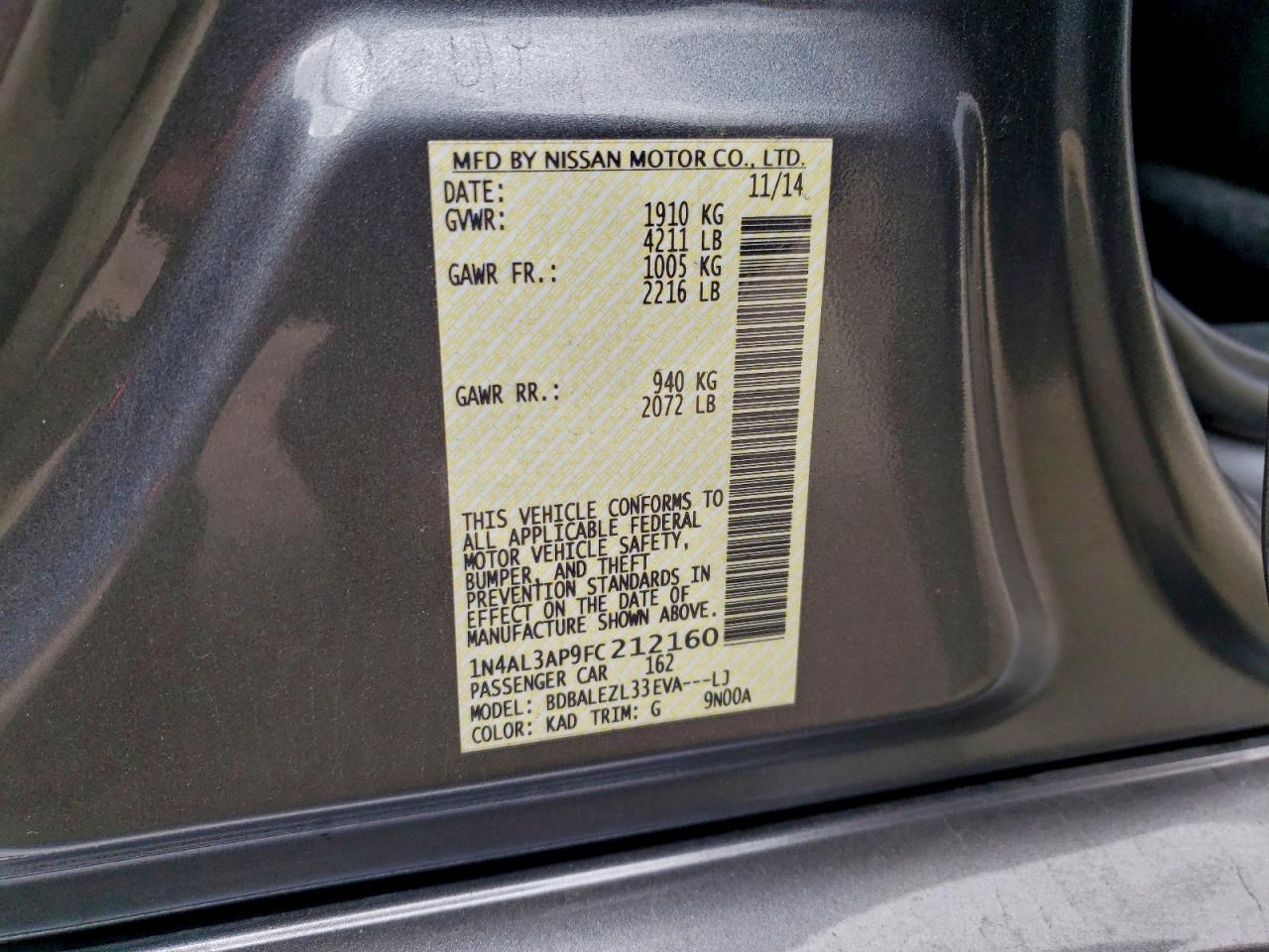 2015 NISSAN ALTIMA 2.5 photo 12