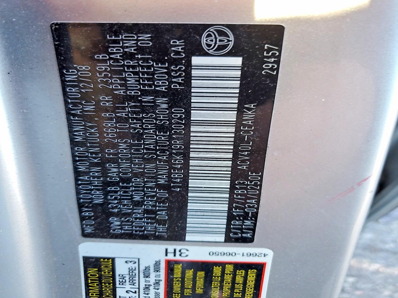 2009 TOYOTA CAMRY BASE photo 12
