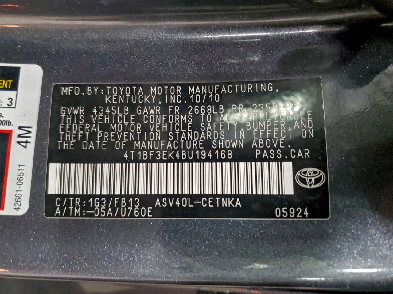 2011 TOYOTA CAMRY BASE photo 23