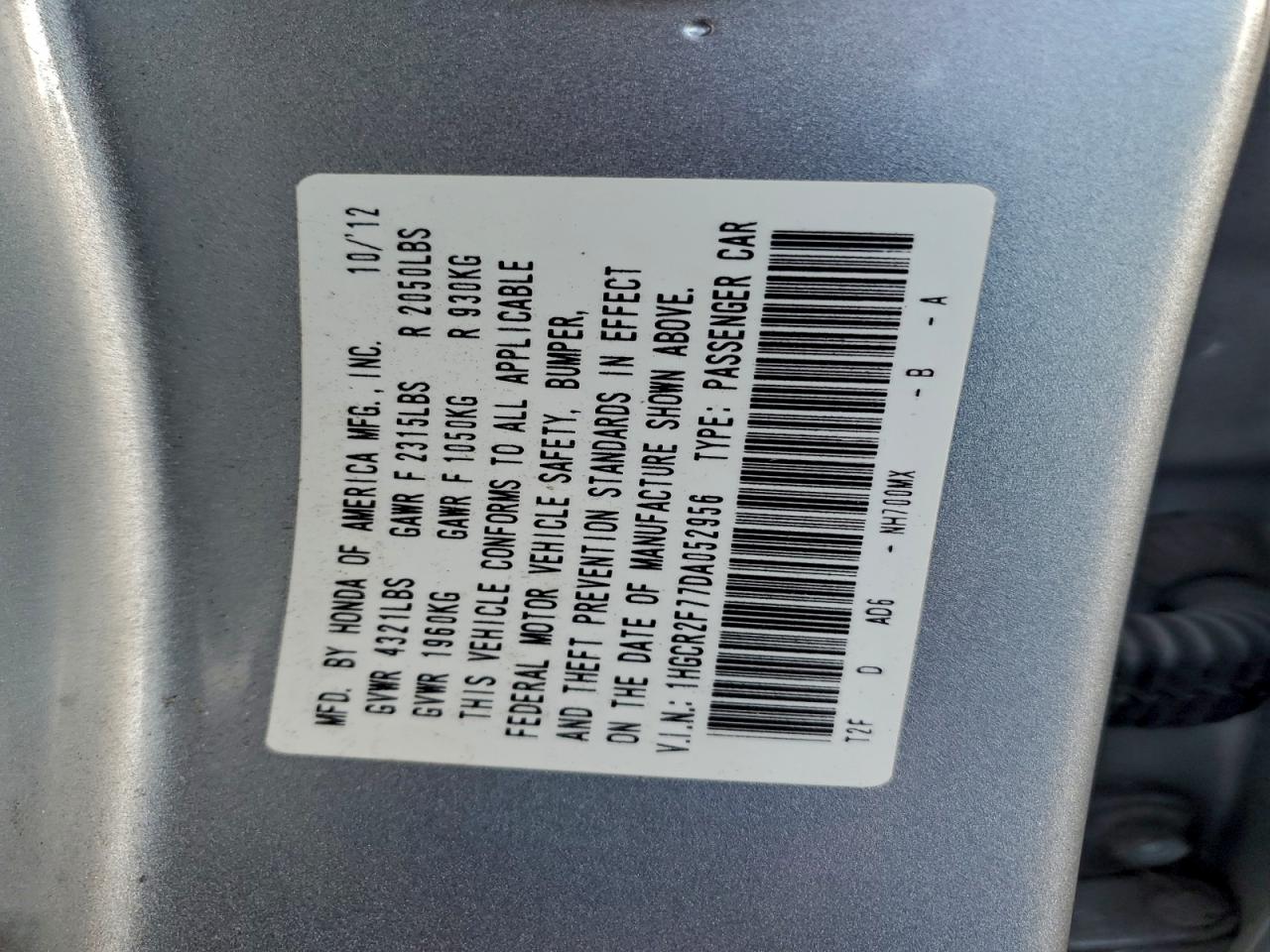 2013 HONDA ACCORD EX photo 12