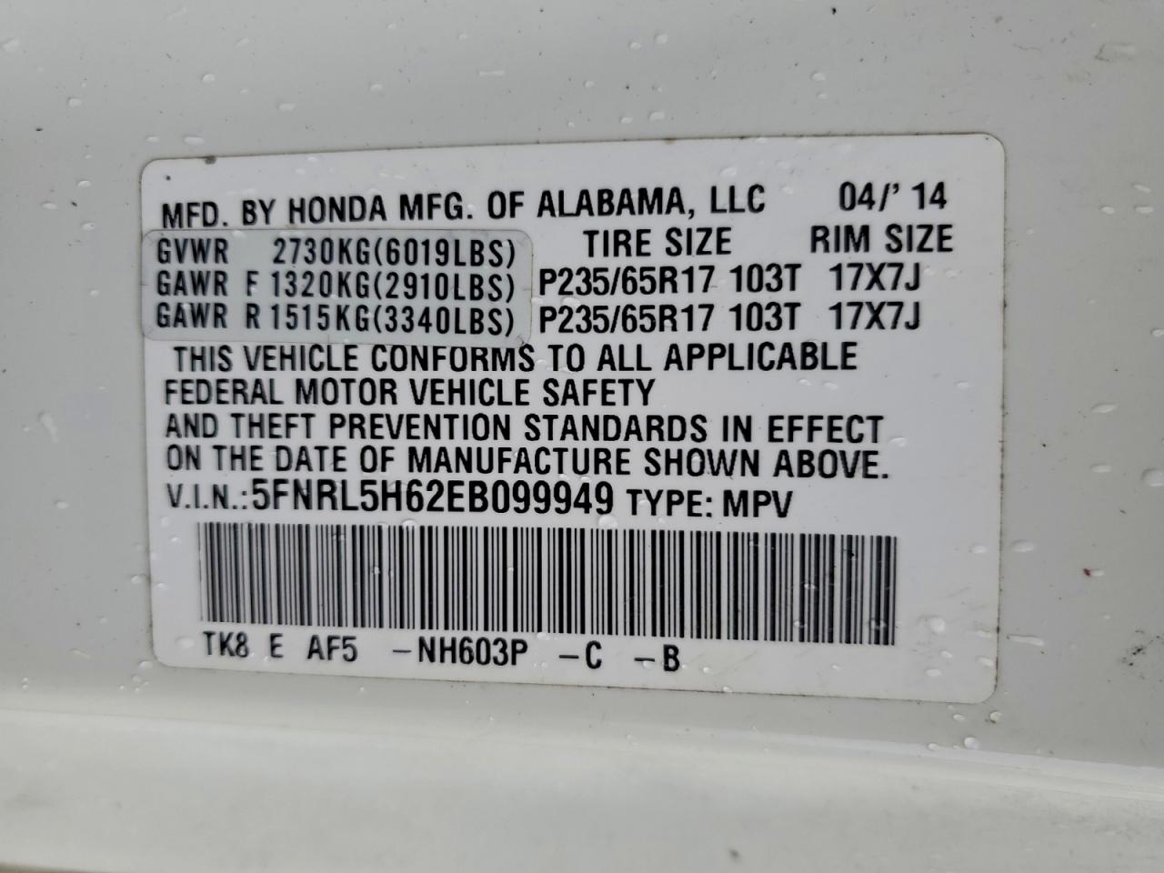 2014 HONDA ODYSSEY EXL photo 13