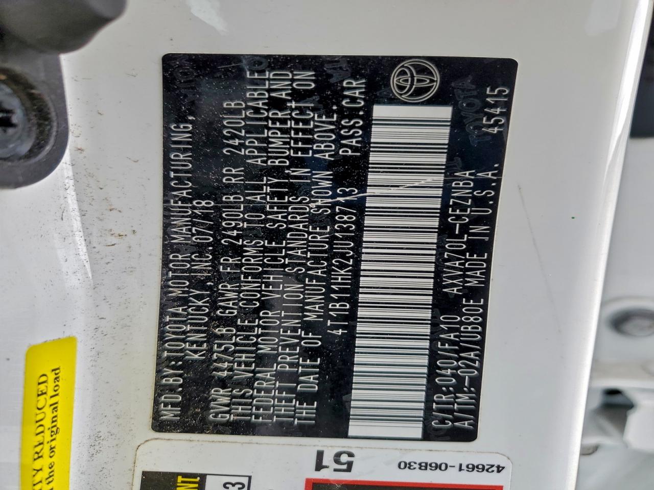 2018 TOYOTA CAMRY L photo 12