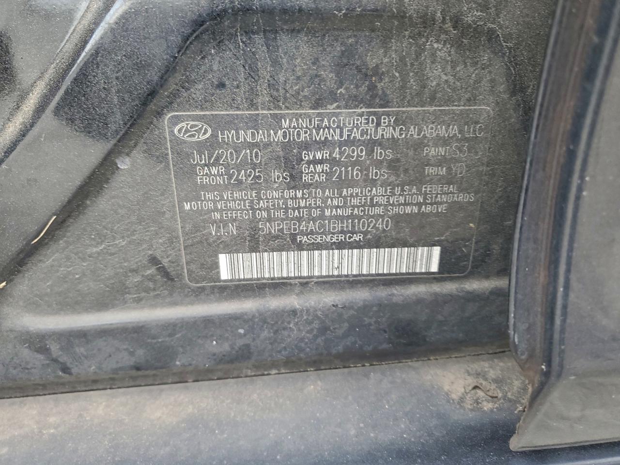 2011 HYUNDAI SONATA GLS photo 12
