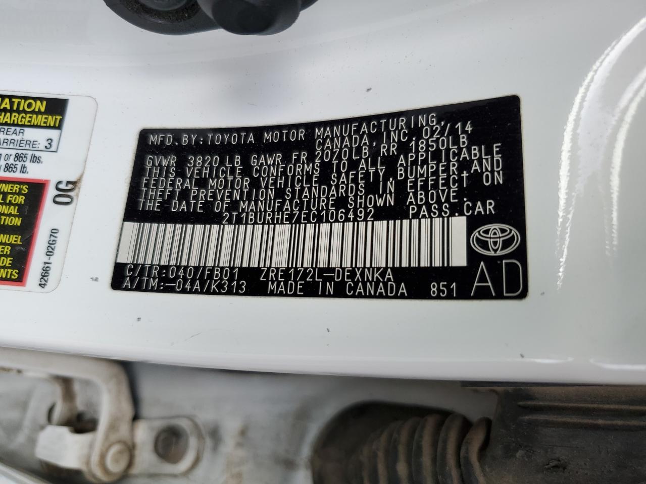 2014 TOYOTA COROLLA L photo 13
