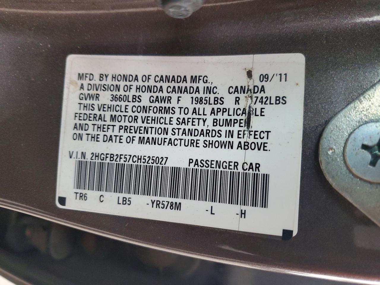 2012 HONDA CIVIC LX photo 12